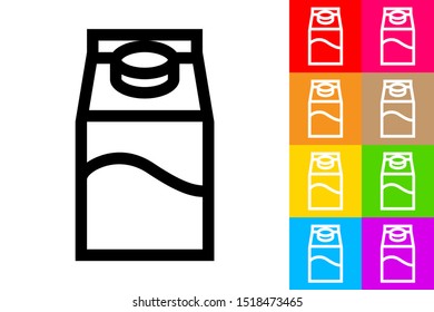 Milk Box. Line Icon With Different Color Background.