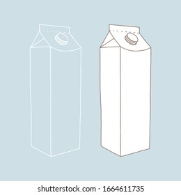 Milk box. Linear, vector realistic. Pocket milk outline.