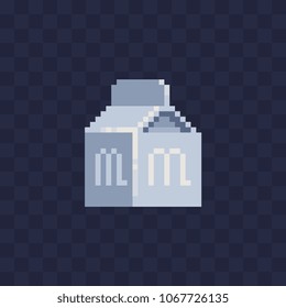 Milk box pixel art icon. Carton packaging package isolated vector illustration. 8-bit sprite. Design stickers, logo, mobile app.