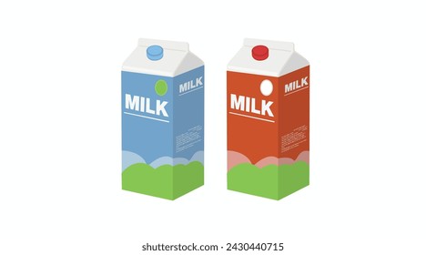 Milk Box Set. Vector isolated editable set of milk boxes illustration