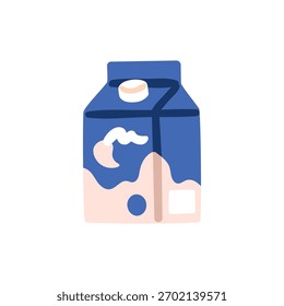 Milk box, small carton package. Abstract dairy produce, milky liquid product in cardboard pack icon. Healthy beverage, protein drink. Flat vector illustration isolated on white background