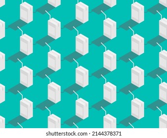 Milk box with straw 3d isometric seamless pattern, World Milk Day 2022 concept design poster and social banner post horizontal illustration isolated on green background with space, vector eps 10