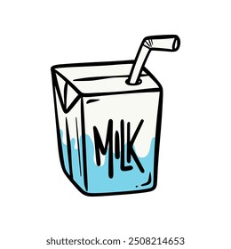 Milk box with straw Doodle Illustration