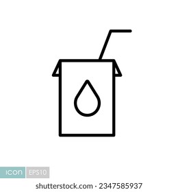 Caja de leche con icono vectorial de paja. Signo de producto lácteo. Símbolo gráfico para cocinar diseño de sitio web y aplicaciones, logotipo, aplicación, interfaz de usuario