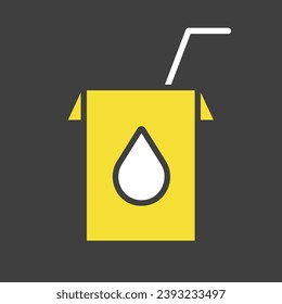 Caja de leche con vector de paja en el icono de fondo oscuro. Signo de producto lácteo. Símbolo gráfico para cocinar diseño de sitio web y aplicaciones, logotipo, aplicación, interfaz de usuario