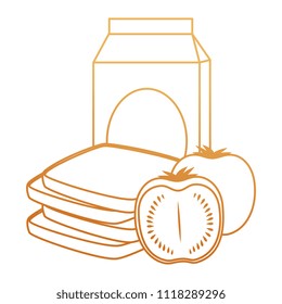 milk box with tomato and bread