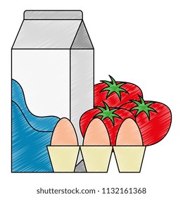 milk box with tomatoes and eggs