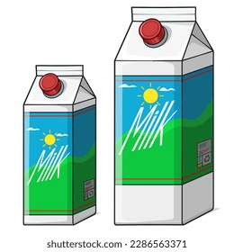 Ilustración de dibujos animados vectores de caja de leche. Ilustración vectorial de cajas de leche grandes y pequeñas.