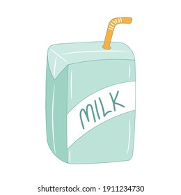 Milk Box vector illustration, isolated colored hand drawn style