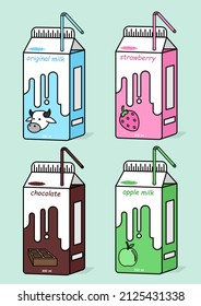 milk box vector set with four flavors