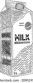 Milk box vector. Sketchy hand-drawn illustration.