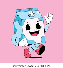 Milk box walking cartoon mascot