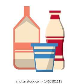 Milk box and yogurth bottle and cup vector illustration graphic design