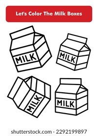 Leche Cajas Colorear Página Libro En Letra Tamaño De Página Niños Colorante Hoja De Trabajo Elemento Vector Premium