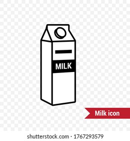 Milk brick icon. Drink image. Line icon. Transparent background.