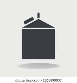 Milk brick icon with its shadow below. Juice, yoghurt carton pictogram. Drink image. Dark gray silhouette of a milk box. Icon for web sites and mobile apps, design, online shop, website, advertising