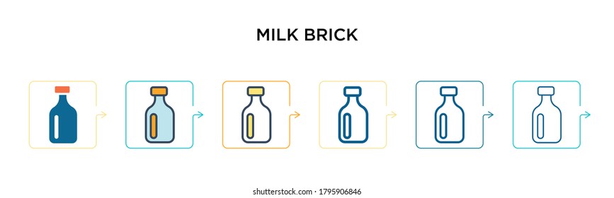 Milk brick vector icon in 6 different modern styles. Black, two colored milk brick icons designed in filled, outline, line and stroke style. Vector illustration can be used for web, mobile, ui