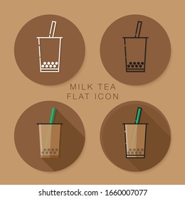 Milk bubble tea drink icon design. Beverage with tapioca balls vector design. boba milk tea logotype