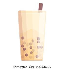 Milk bubble tea icon cartoon vector. Drink cup. Ice boba