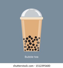 Milk bubble tea vector drink tapioca cup. Boba bubble tea pearl taiwan thai drink tapioca.