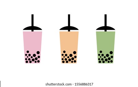 Milk bubble tea vector drink tapioca cup. Boba bubble tea pearl taiwan thai drink tapioca.