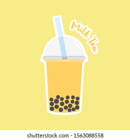 Milk bubble tea vector drink tapioca cup. Boba bubble tea pearl taiwan thai drink tapioca.