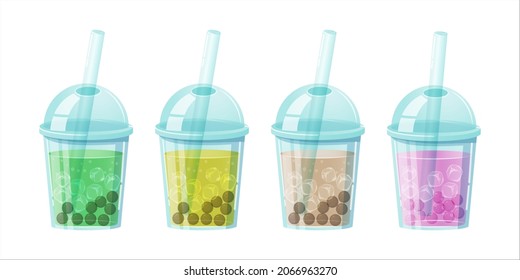 Milk bubble tea vector drink tapioca cup. Boba bubble tea pearl taiwan thai drink tapioca.