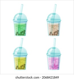 Milk bubble tea vector drink tapioca cup. Boba bubble tea pearl taiwan thai drink tapioca.