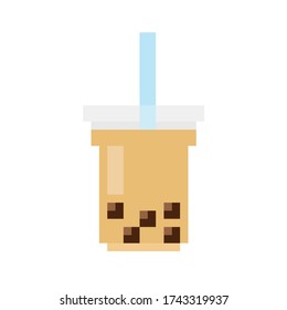 Milk Bubble Tea. Vector icon in 8 bit style