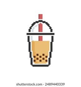 Milk Bubble Tea. Vector icon in 8 bit style