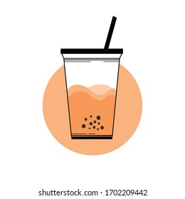 Milk bubble tea vector with tapioca pearls