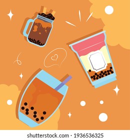 milk bubble teas glasses set
