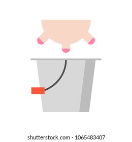 Cow’s milk and bucket, flat icon dairy products concept