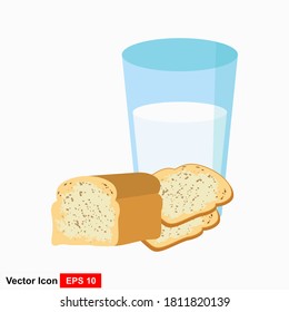 Milk and cake glass concept. Healthy breakfast vector illustration with text.
