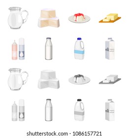 Milk, Calcium, Product, Food .Milk product and sweet set collection icons in cartoon,monochrome style vector symbol stock illustration web.
