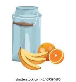 milk can banana and orange icon cartoon vector illustration graphic design