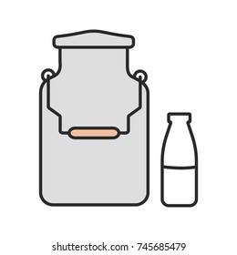 Milk can and bottle color icon. Dairy farm. Isolated vector illustration
