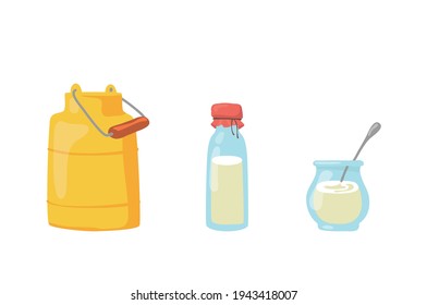 Milk with can , bottle and jug vector illustration isolated on white background