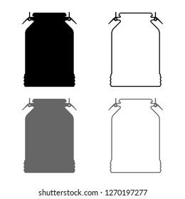 Milk can container icon outline set grey black color