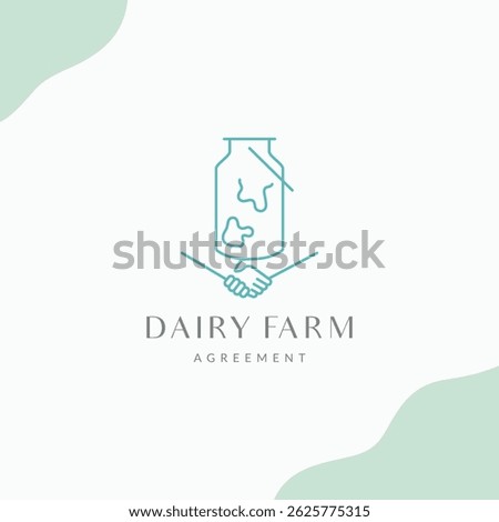 Milk can with handshake logo combination, dairy farm collaboration, farmer agreement and partnership symbol logo icon design concept