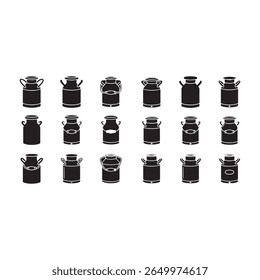 Milk can Icon set in black filled and line.on white background