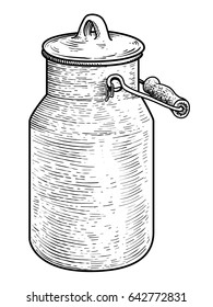 Milk Can Illustration, Drawing, Engraving, Ink, Line Art, Vector