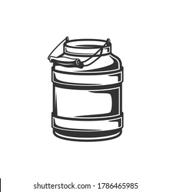 Milk can isolated on white background. Design element. Cheese and milk concept. Vector illustration