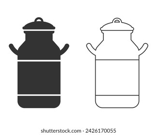Milchkannenlinie-Icon-Set-flaches Vektor-Zeichen