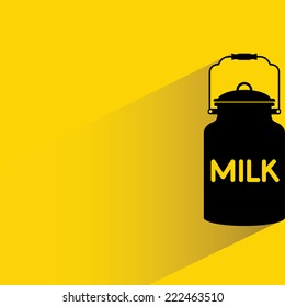 milk can on yellow background, flat and shadow design