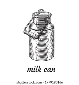 Milk can.  Scratchboard vector illustration.
