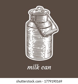 Milk can.  Scratchboard vector illustration.