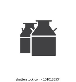 Milk cans icon vector, filled flat sign, solid pictogram isolated on white. Symbol, logo illustration.
