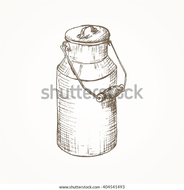 Milk cans sketch. Farm jar. Vintage\
container vector illustration. Dairy. Hand drawn\
