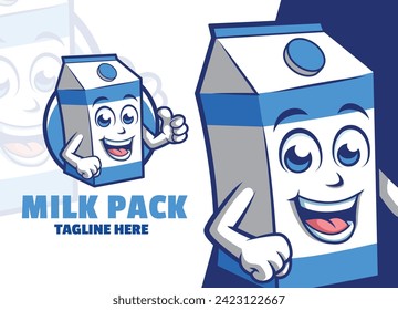 Milk Cardboard Box Cartoon character Mascot Logo Thumbs up vector illustration